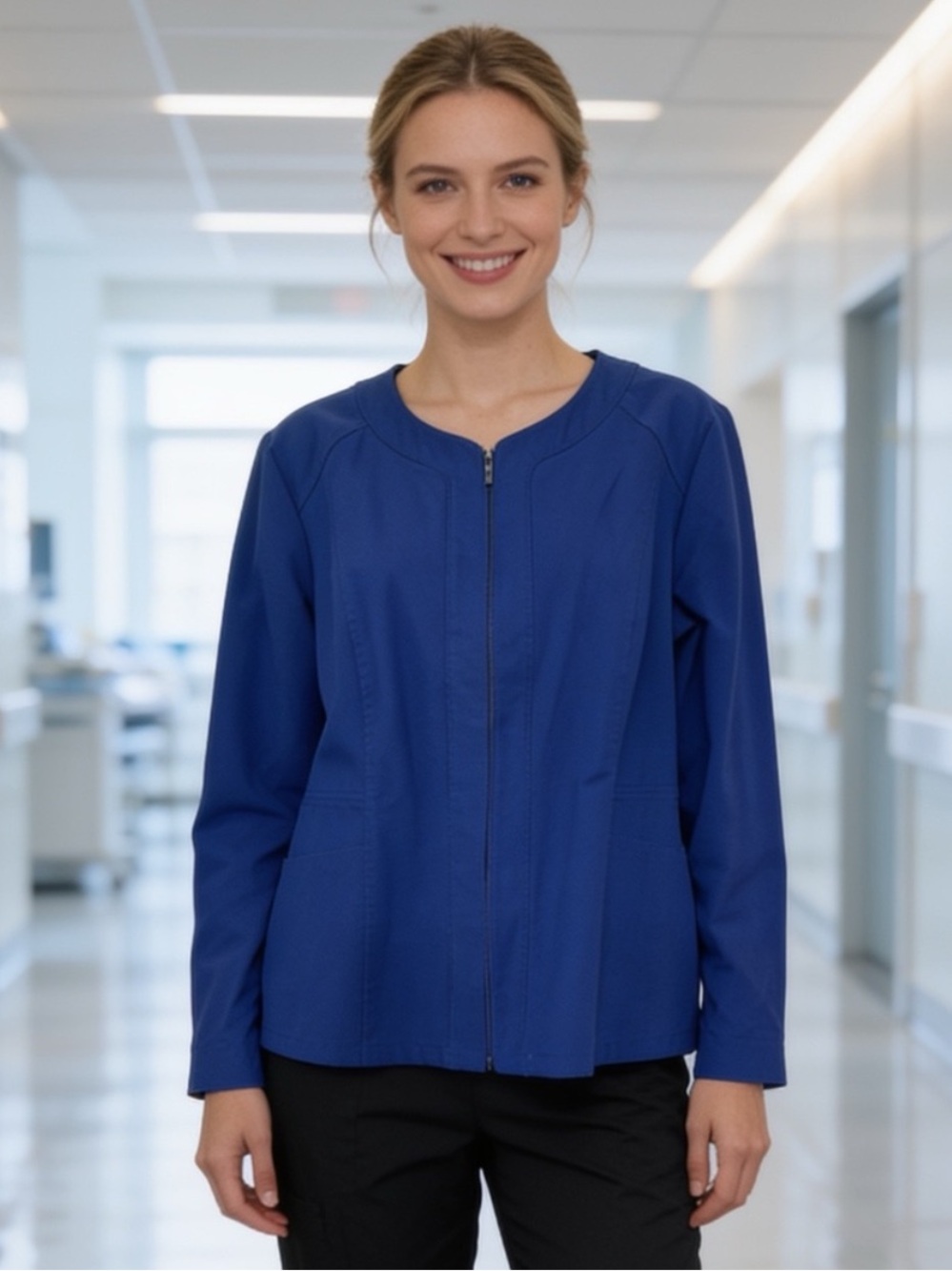 Chico’s Royal Blue Textured Open Front Jacket Size 2 Large
